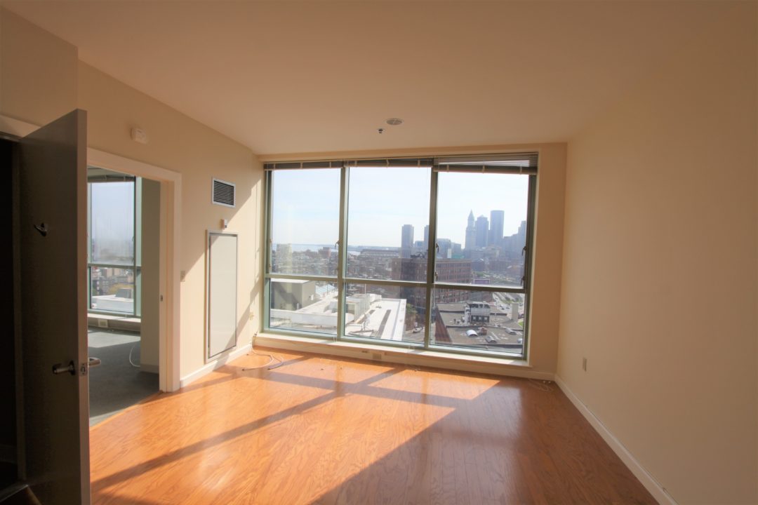 living room with large windows
