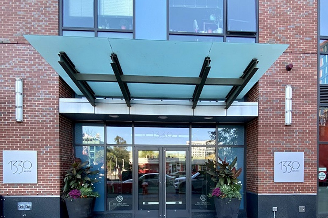 Modern glass and steel entryway