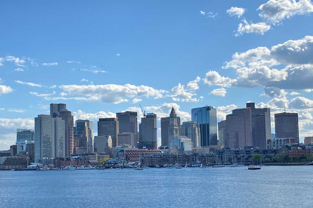 View of Boston skyline from East Boston over the water