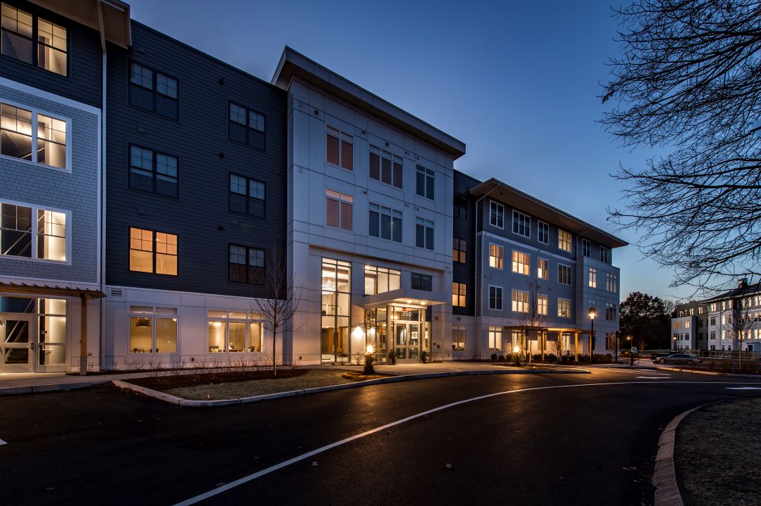 Four story building main entrance