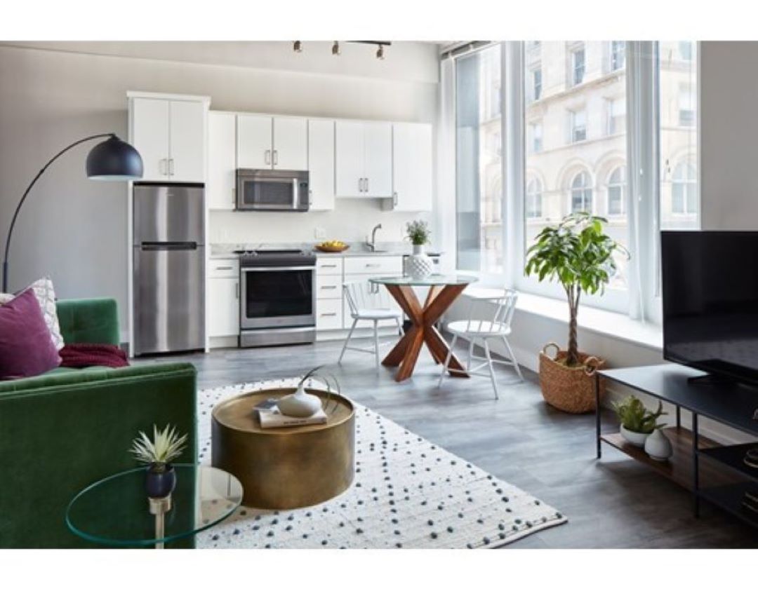 open concept kitchen living room at 630 Washington Street