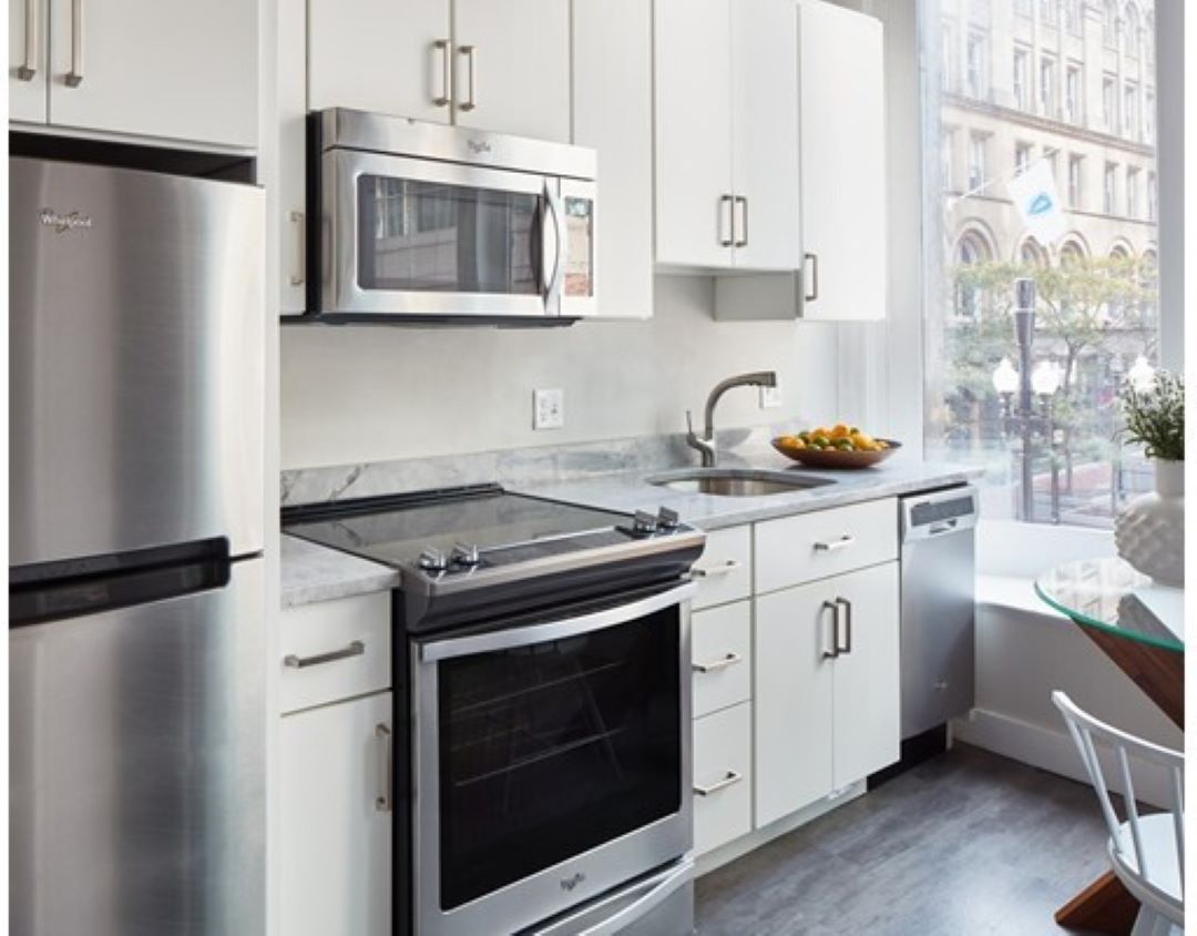 updated white kitchen at 630 Washington Street