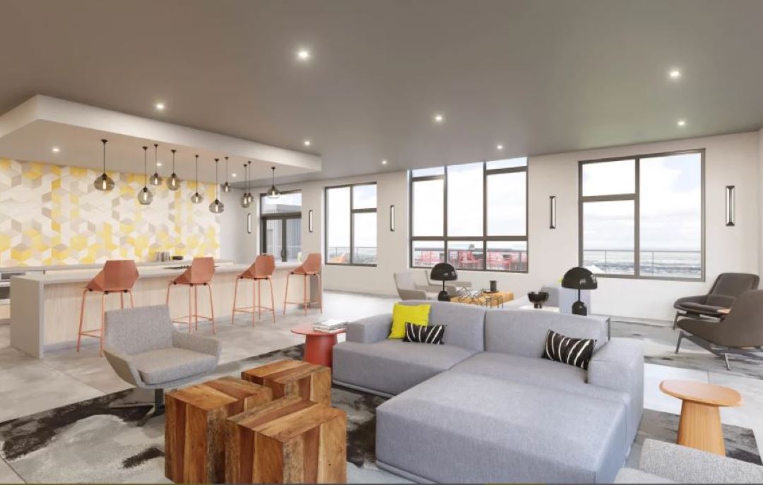 Colorful community room for entertaining