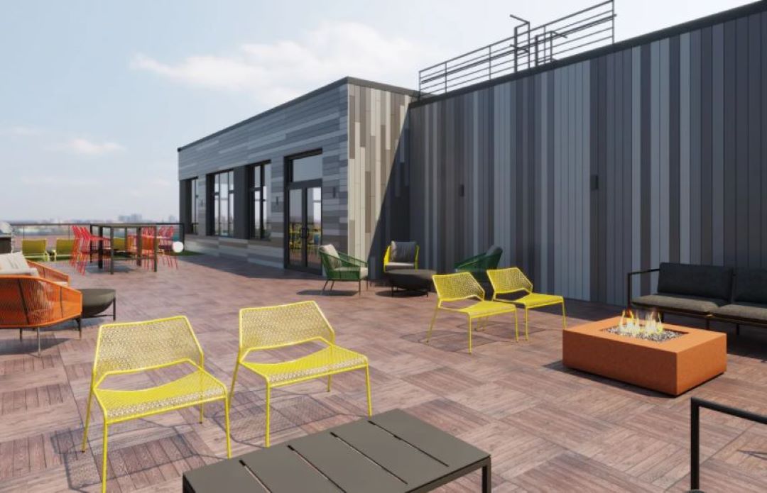Roof deck with fire pit and city views