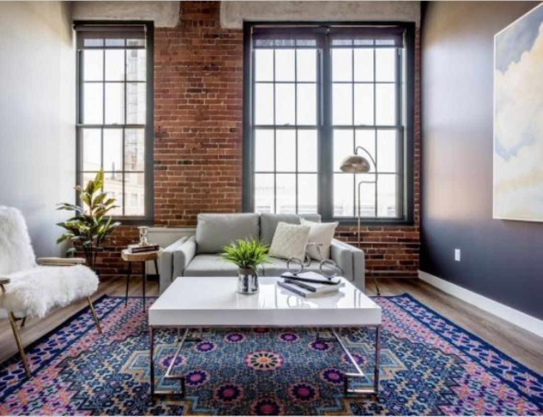 rustic living room at 63 Melcher Street