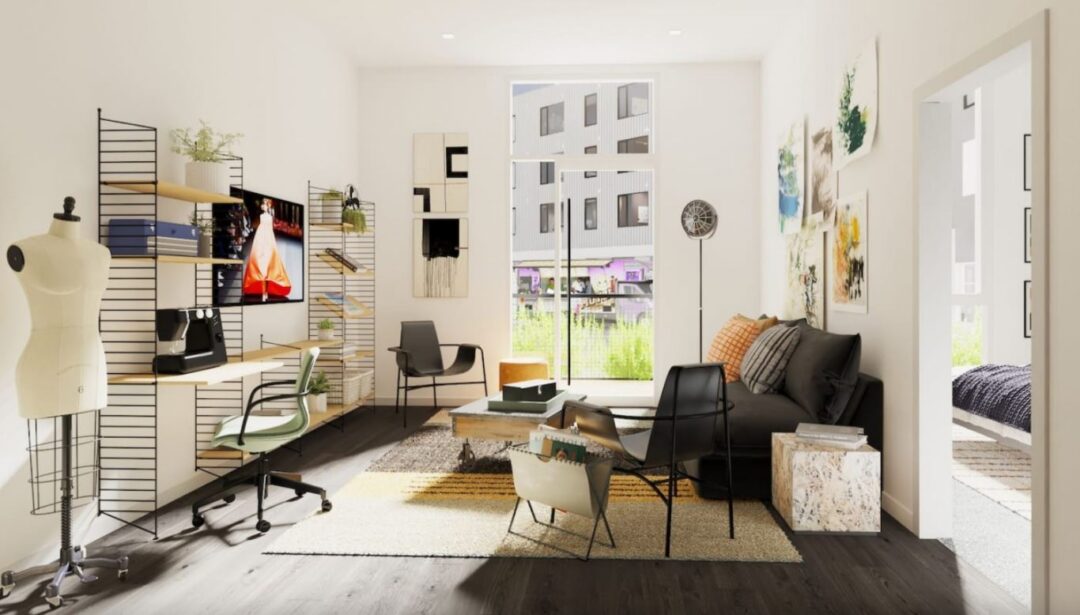 Bright Living area with wide windows