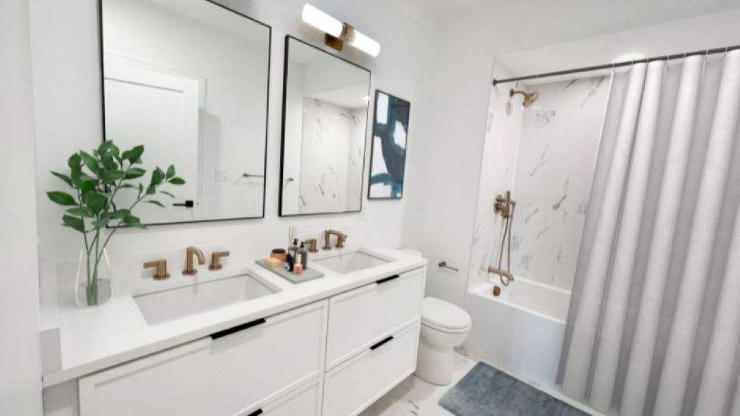 Modern double sink in bathroom