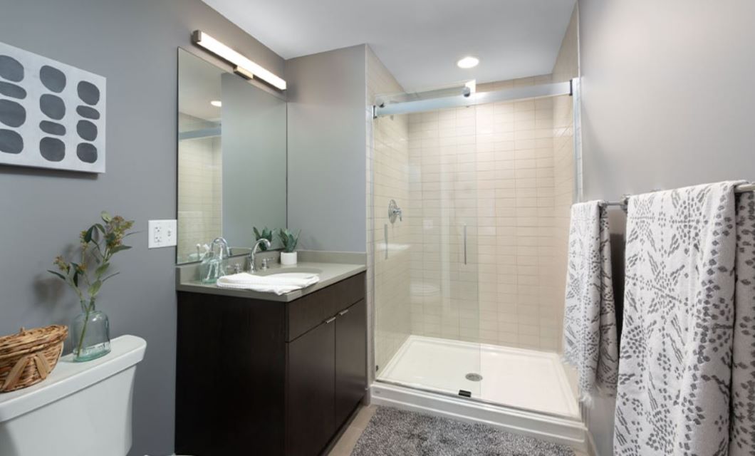 Simple Bathroom set up with walk in shower