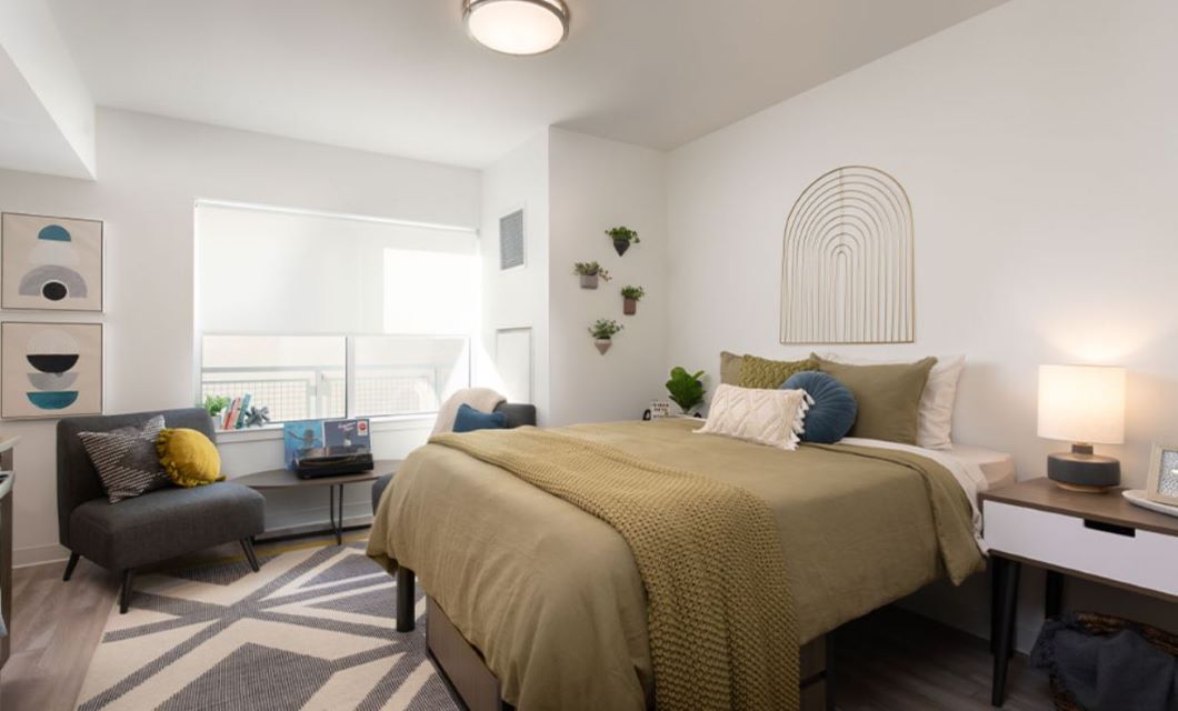 Bedroom with large window for lighting