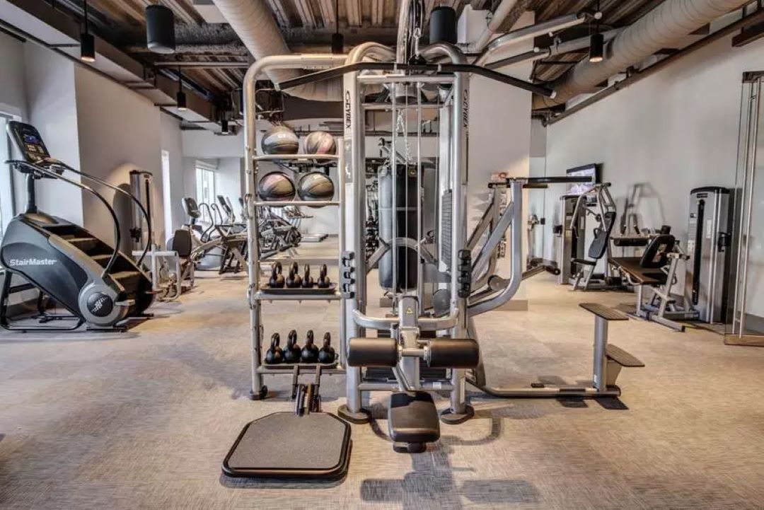 Fully equipped gym with cardio and lifting equipment