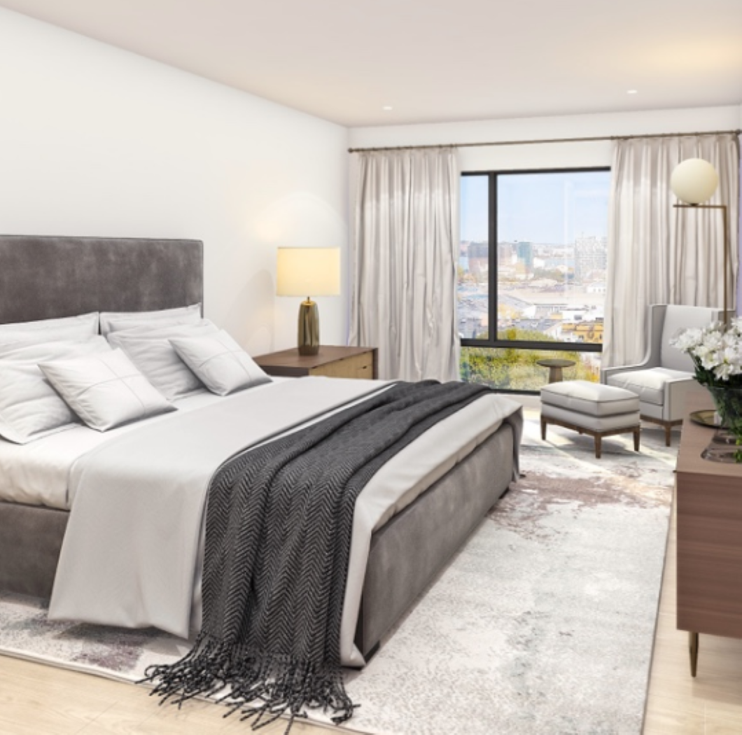 Bedroom with hardwood floors