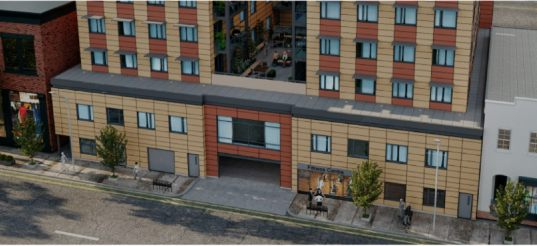 Bird's eye view of front of building