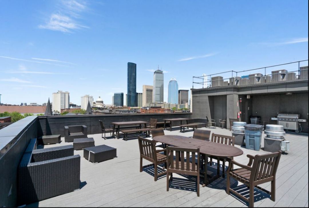 beautiful outdoor sitting area with city views