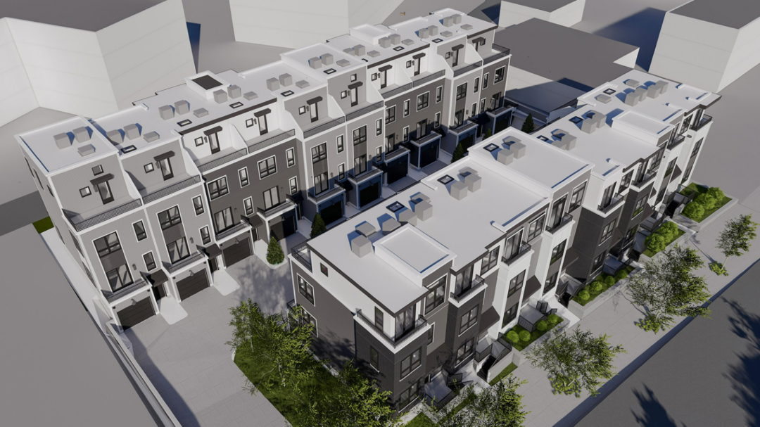 Bird's eye view of 4-story condo complex