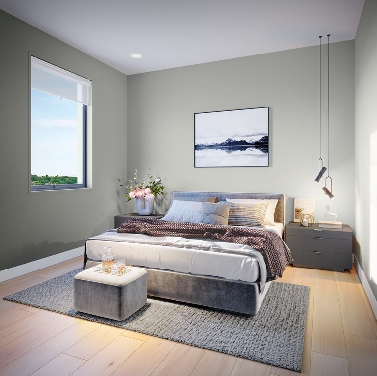 Bedroom with hardwood floors