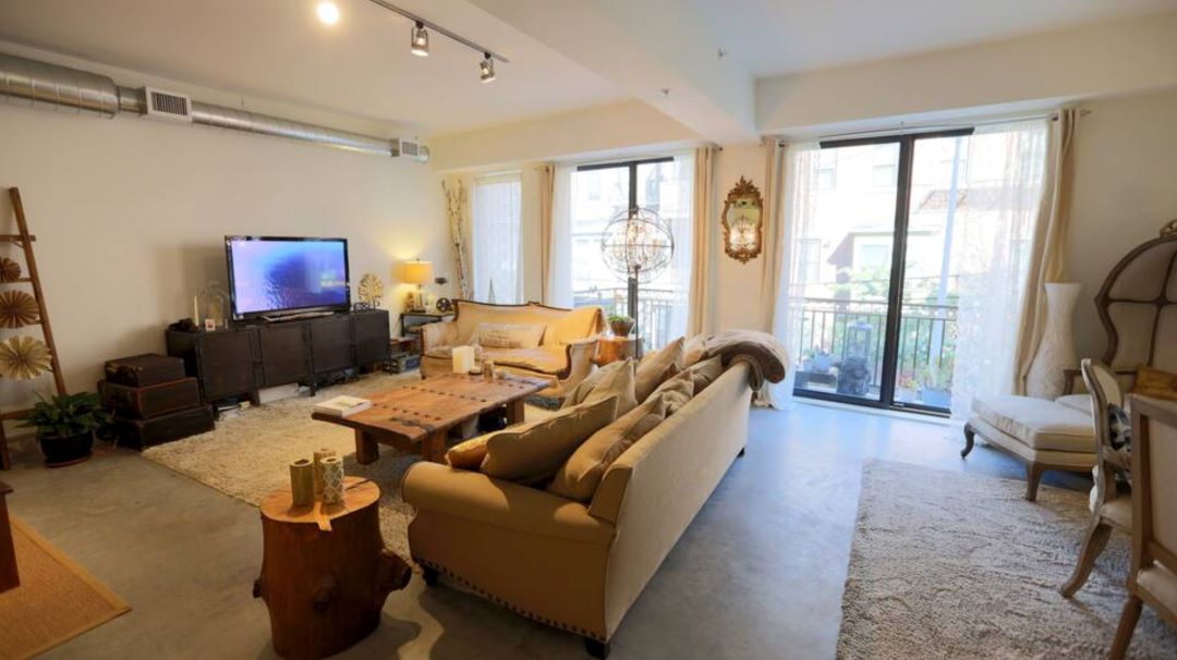 modern living area with large windows