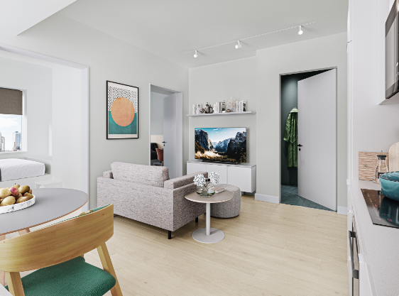 Open floor plan kitchen with furnishings