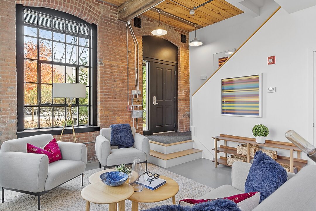 Loft-style open floor plan living room