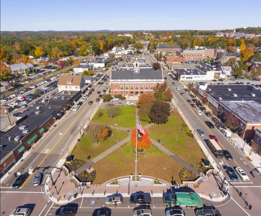 Needham Town Center bird's eye view