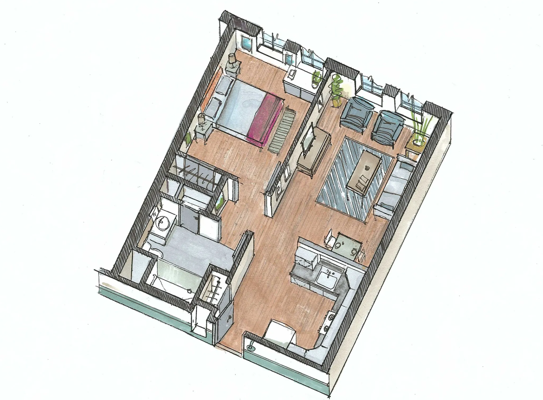 Floor Plan Rendering of John J Meany Senior Housing in Gloucester