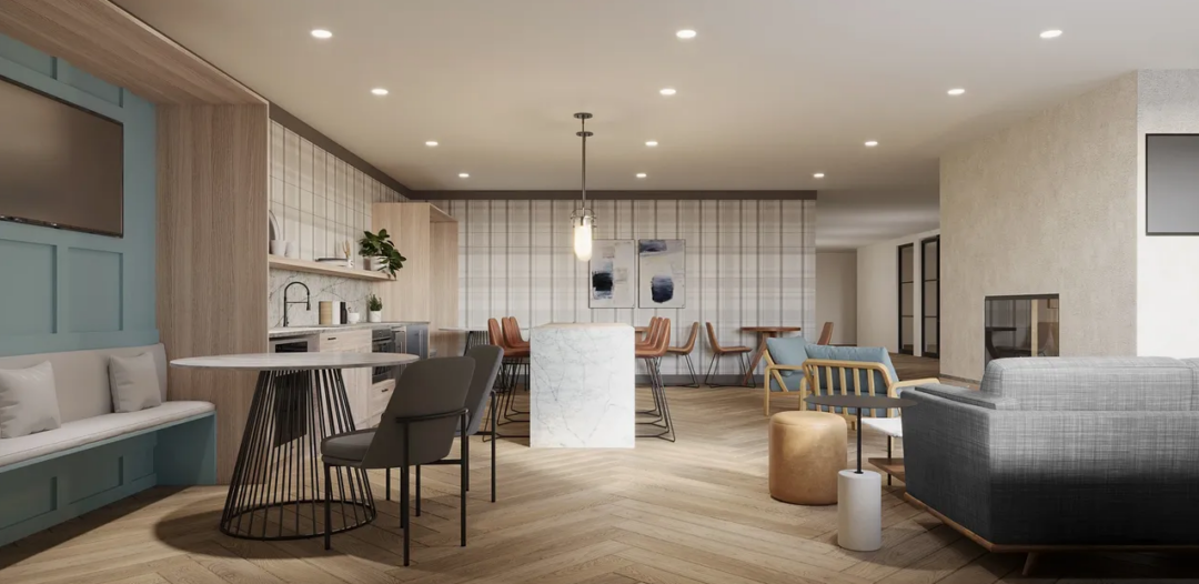 Community lounge of Grove Street Landing in Salem