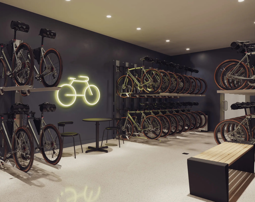 Bike room of The EL in South End