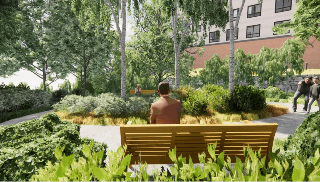 Urban garden of Majestic Mill Brook in Arlington