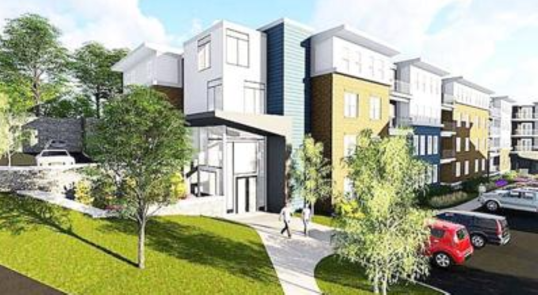Side exterior rendering of Mill Street Apartments in Woburn