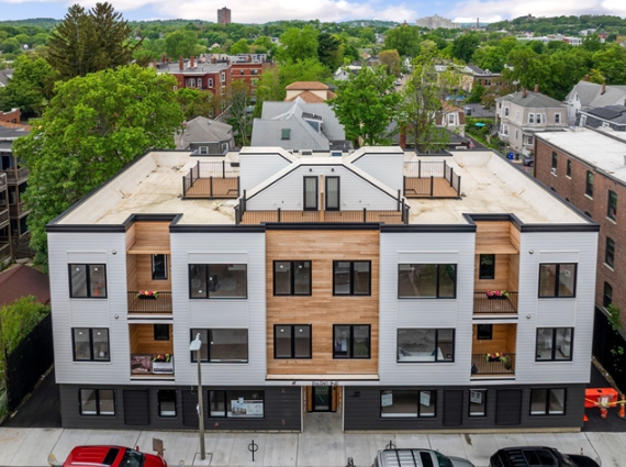 Across street view of The Parkline in Jamaica Plain