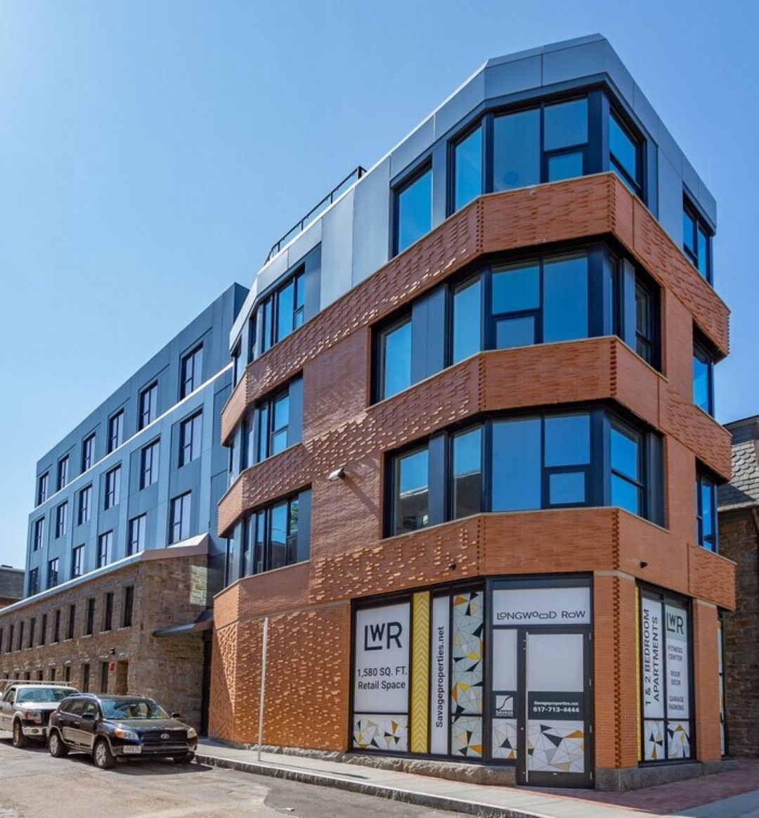 Longwood Row exterior apartment style building