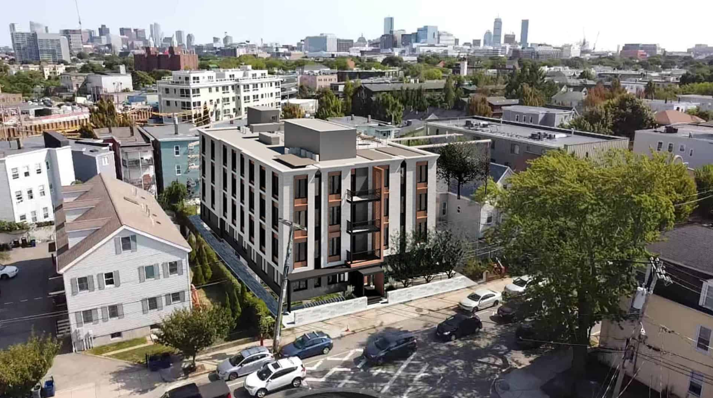 Bird's eye view of Mia Residences in Somerville
