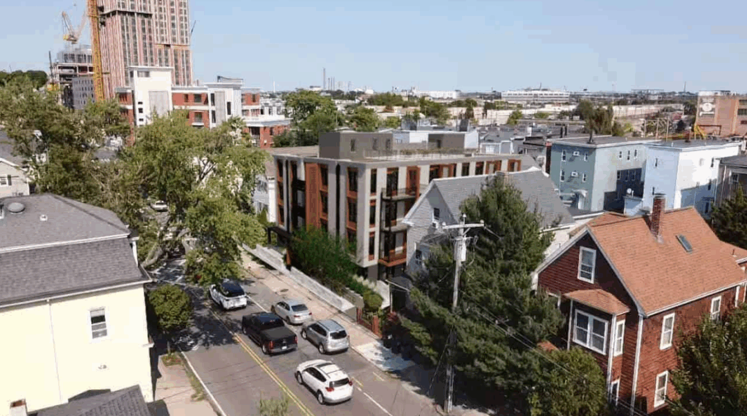 Side bird's eye view of Mia Residences in Somerville