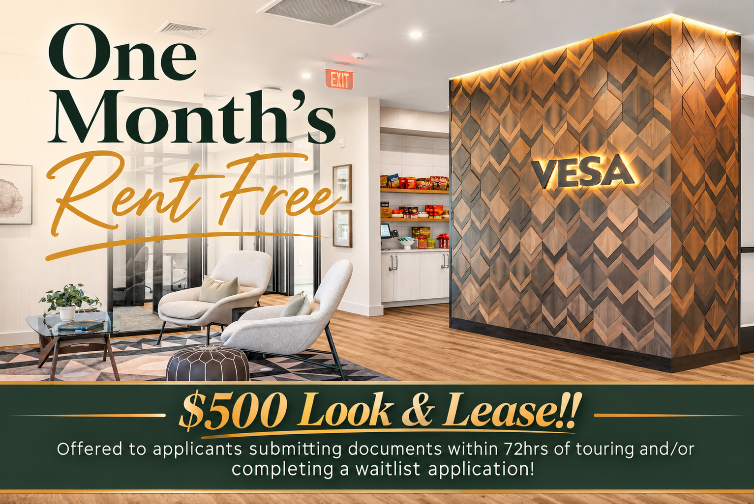 Vesa - Lobby Photo with Free Rent and Look & Lease Language